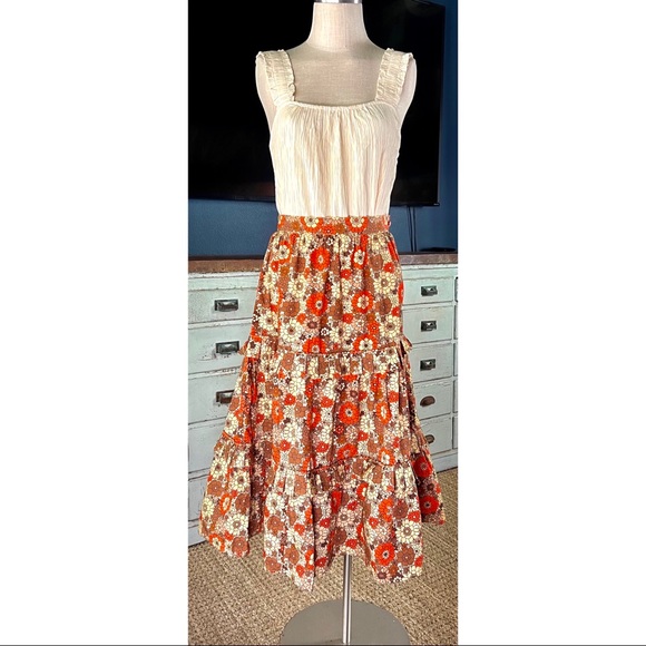 Anthropologie Stella Pardo Retro Floral Tiered Midi Skirt NWT New M *Run… - Picture 9 of 16